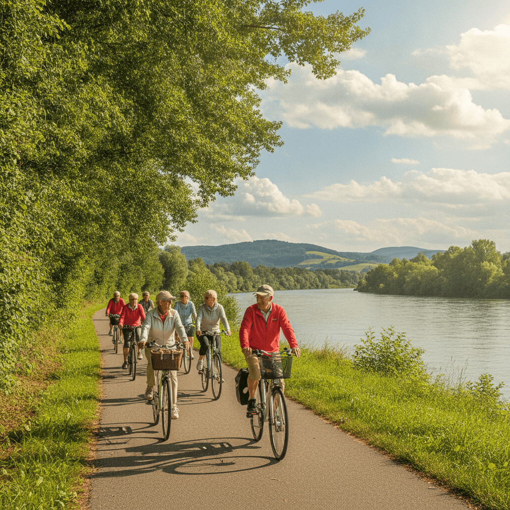 Senioren radeln entspannt entlang der Donau