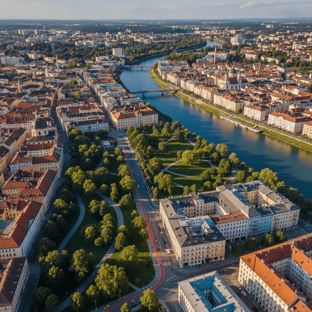 Linz Stadtansicht mit Radwegen